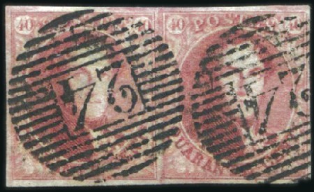 Stamp of Belgium » Belgique. 1849 Médaillons (filigrane encadré) - Émission 40c Carmin en paire bien margée avec oblitération 