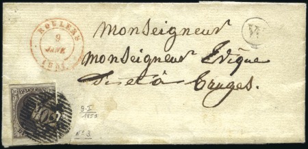 Stamp of Belgium » Belgique. 1849 Médaillons (filigrane encadré) - Émission 10c Brun, largement margé avec fragment du voisin 
