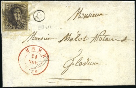 Stamp of Belgium » Belgique. 1849 Médaillons (filigrane encadré) - Émission 10c Brun, bien margé avec fragment d'un voisin, ob