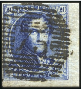 Stamp of Belgium » Belgique. 1849 Médaillons (filigrane encadré) - Émission 20c Bleu, belles marges avec coin de feuille, posi