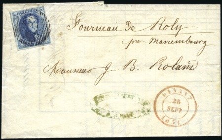 Stamp of Belgium » Belgique. 1849 Médaillons (filigrane encadré) - Émission 20c Bleu, très bien margé avec fragment d'un voisi