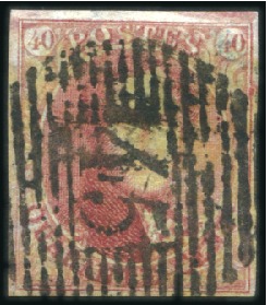 Stamp of Belgium » Belgique. 1849 Médaillons (filigrane encadré) - Émission 40c Carmin avec variété "CLOU", position 137 de la