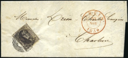Stamp of Belgium » Belgique. 1849 Médaillons (filigrane encadré) - Émission 10c Brun, bien margé (au cadre au dessus), superbe