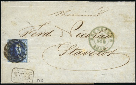 Stamp of Belgium » Belgique. 1849 Médaillons (filigrane encadré) - Émission 20c Bleu, bien margé, oblitération de la perceptio