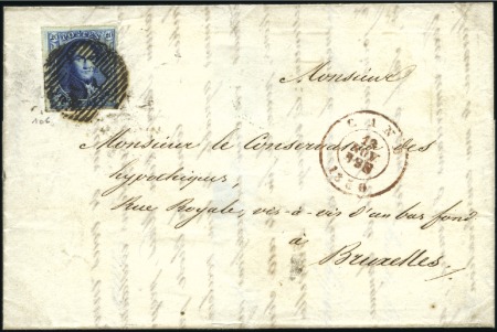 Stamp of Belgium » Belgique. 1849 Médaillons (filigrane encadré) - Émission 20c Bleu, grandes marges avec petit coin de feuill