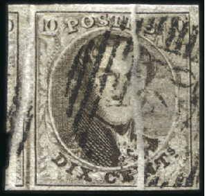 Stamp of Belgium » Belgique. 1851 Médaillons (filigrane sans cadre) - Émission 10c Brun, largement margé avec fragment d'un voisi