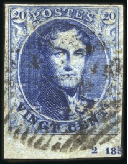 Stamp of Belgium » Belgique. 1851 Médaillons (filigrane sans cadre) - Émission 20c Bleu, bord de feuille inférieur avec millésime