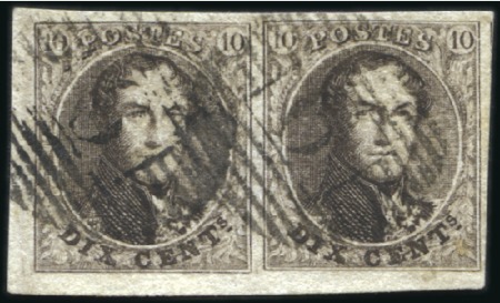 Stamp of Belgium » Belgique. 1851 Médaillons (filigrane sans cadre) - Émission 10c Brun, en paire très bien margée avec coin de f