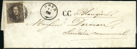 Stamp of Belgium » Belgique. 1851 Médaillons (filigrane sans cadre) - Émission 10c Brun, touché à droite, oblitération de la dist