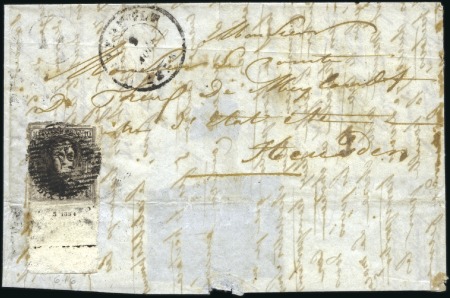 Stamp of Belgium » Belgique. 1851 Médaillons (filigrane sans cadre) - Émission 10c Brun avec bord de feuille intégral et montrant