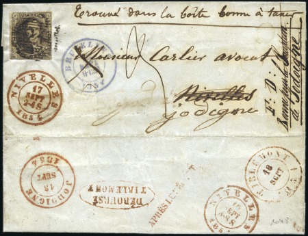 Stamp of Belgium » Belgique. 1851 Médaillons (filigrane sans cadre) - Émission 10c Brun (effleuré) sur lettre partie de Bruxelles
