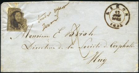 10c Brun sur lettre de Liège datée du 15 juin 1853