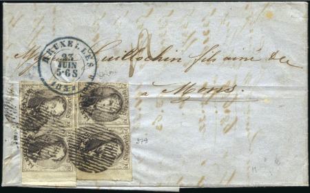 Stamp of Belgium » Belgique. 1851 Médaillons (filigrane sans cadre) - Émission 10c Brun, deux paires montrant grand bord de feuil