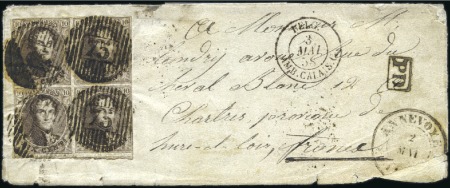 Stamp of Belgium » Belgique. 1851 Médaillons (filigrane sans cadre) - Émission 10c Brun, en bloc de quatre, bien à très bien marg