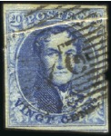 Stamp of Belgium » Belgique. 1851 Médaillons (filigrane sans cadre) - Émission 20c Bleu, VARIÉTÉS:  Lot de six exemplaires montra