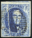 Stamp of Belgium » Belgique. 1851 Médaillons (filigrane sans cadre) - Émission 20c Bleu, VARIÉTÉS:  Lot de six exemplaires montra