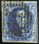 20c Bleu, VARIÉTÉS:  Lot de six exemplaires montra