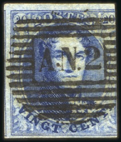 Stamp of Belgium » Belgique. 1851 Médaillons (filigrane sans cadre) - Oblitérations AMBULANT A.N.2: Bande de trois du 20c (plus grand