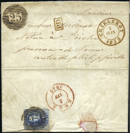 Stamp of Belgium » Belgique. 1851 Médaillons (filigrane sans cadre) - Émission 20c Bleu, bien margé, apposé au verso d'une lettre