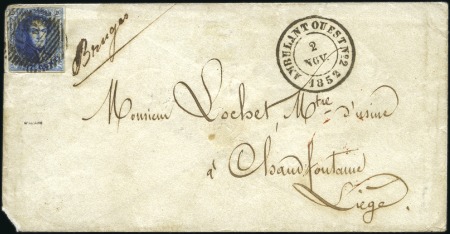 Stamp of Belgium » Belgique. 1851 Médaillons (filigrane sans cadre) - Oblitérations AMBULANT O.5: 20c Bleu, marges intactes, oblitérat