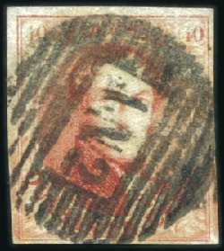Stamp of Belgium » Belgique. 1851 Médaillons (filigrane sans cadre) - Oblitérations AMBULANT N.2: 40c Carmin, belles marges régulières