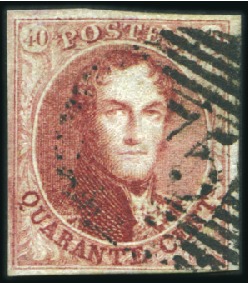 Stamp of Belgium » Belgique. 1851 Médaillons (filigrane sans cadre) - Émission 40c Carmin: Petite étude sur les nuances comprenan