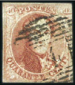 Stamp of Belgium » Belgique. 1851 Médaillons (filigrane sans cadre) - Émission 40c Carmin, variété "planche fêlée", position 170 