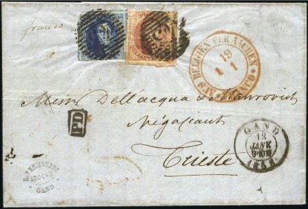 Stamp of Belgium » Belgique. 1851 Médaillons (filigrane sans cadre) - Émission 40c Carmin, marges énormes, et 20c bleu (touché en