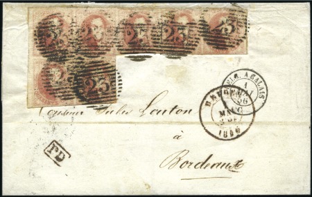Stamp of Belgium » Belgique. 1851 Médaillons (filigrane sans cadre) - Émission 40c Rose-carmin, BLOC ÉQUERRE DE SEPT AVEC BORD DE