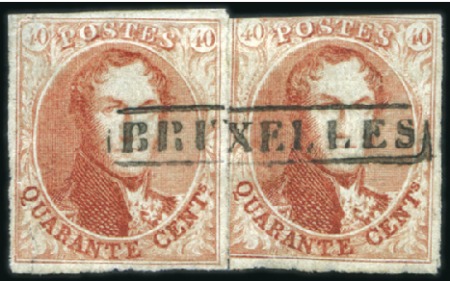 Stamp of Belgium » Belgique. 1858 Médaillons arrondis - Émission 40c Vermillon, deux exemplaires oblitérés par une
