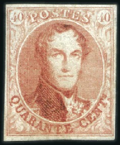 Stamp of Belgium » Belgique. 1858 Médaillons arrondis - Émission 40c Vermillon, très belles marges tout autour, nua