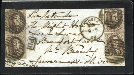 Stamp of Belgium » Belgique. 1858 Médaillons arrondis - Émission 10c Brun, quatre exemplaires diversement margés, a