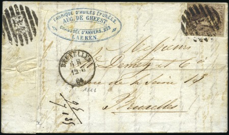 Stamp of Belgium » Belgique. 1858 Médaillons arrondis - Émission 10c Brun, bien margé, oblitération de la perceptio