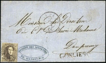 Stamp of Belgium » Belgique. 1858 Médaillons arrondis - Émission 10c Brun, bien margé, oblitération de l'ambulant M