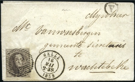 Stamp of Belgium » Belgique. 1858 Médaillons arrondis - Émission 10c Brun, bien margé, oblitération de la perceptio