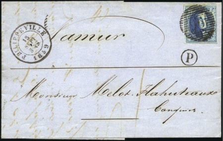 Stamp of Belgium » Belgique. 1858 Médaillons arrondis - Émission 20c Bleu, très bien margé, oblitération de la perc