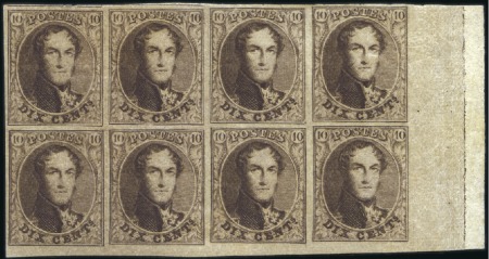 Stamp of Belgium » Belgique. 1861 Médaillons allongés - Émission EXCEPTIONNEL BLOC DE HUIT

10c Brun foncé, bloc 