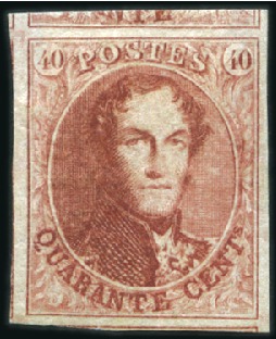Stamp of Belgium » Belgique. 1861 Médaillons allongés - Émission 40c Carmin-rose, très largement margé avec fragmen