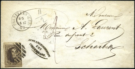 Stamp of Belgium » Belgique. 1861 Médaillons allongés - Émission 10c Brun, marges irrégulières, oblitération cachet