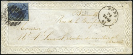Stamp of Belgium » Belgique. 1861 Médaillons allongés - Émission 20c Bleu, touché, oblitération à 8 barres de la pe