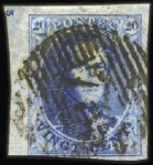 Stamp of Belgium » Belgique. 1861 Médaillons allongés - Émission Millésimes: 20c bleu avec petit coin de feuille mo