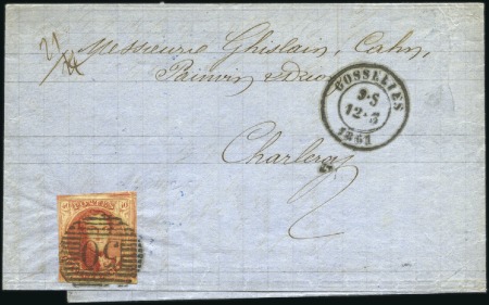 Stamp of Belgium » Belgique. 1861 Médaillons allongés - Émission 40c Vermillon, bien à très bien margé (fragments d