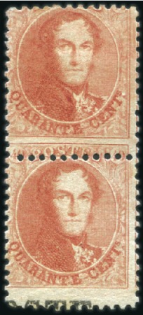 Stamp of Belgium » Belgique. 1863 Médaillons dentelés 12 1/2 40c Carmin-rose, paire verticale (minime point cla