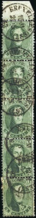 Stamp of Belgium » Belgique. 1863 Médaillons dentelés 12 1/2 : 13 1/2 1c Vert-jaune, bande verticale de 5 avec bord de f