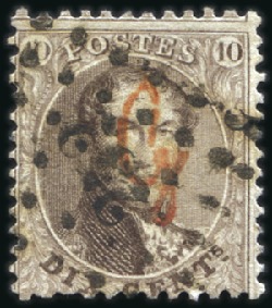 Stamp of Belgium » Belgique. 1863 Médaillons dentelés 12 1/2 : 13 1/2 GUILLOCHIN: 10c, 20c et 40c, tous avec surcharge G