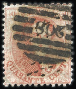 Stamp of Belgium » Belgique. 1863 Médaillons dentelés 12 1/2 : 13 1/2 40c Carmin-rose, oblitération à 8 barres de la per