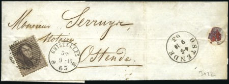 Stamp of Belgium » Belgique. 1863 Médaillons dentelés 12 1/2 : 13 1/2 10c Brun foncé, oblitération de la distribution 41