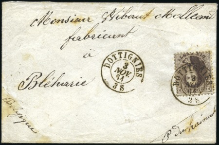 Stamp of Belgium » Belgique. 1863 Médaillons dentelés 12 1/2 : 13 1/2 10c Brun foncé, oblitération cachet à double cercl