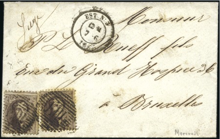 Stamp of Belgium » Belgique. 1863 Médaillons dentelés 12 1/2 : 13 1/2 10c Brun foncé, oblitération E.III sur enveloppe d