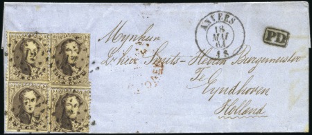 Stamp of Belgium » Belgique. 1863 Médaillons dentelés 12 1/2 : 13 1/2 10c Brun foncé, quatre timbres débités aux ciseaux
